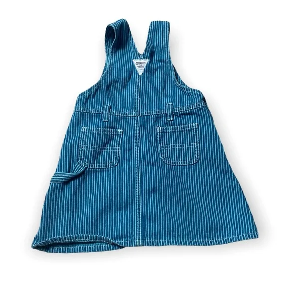 Vintage OshKosh B'Gosh Blue Pinstripe Overall Dress Jumper Baby Size 24 Months - Picture 2 of 7